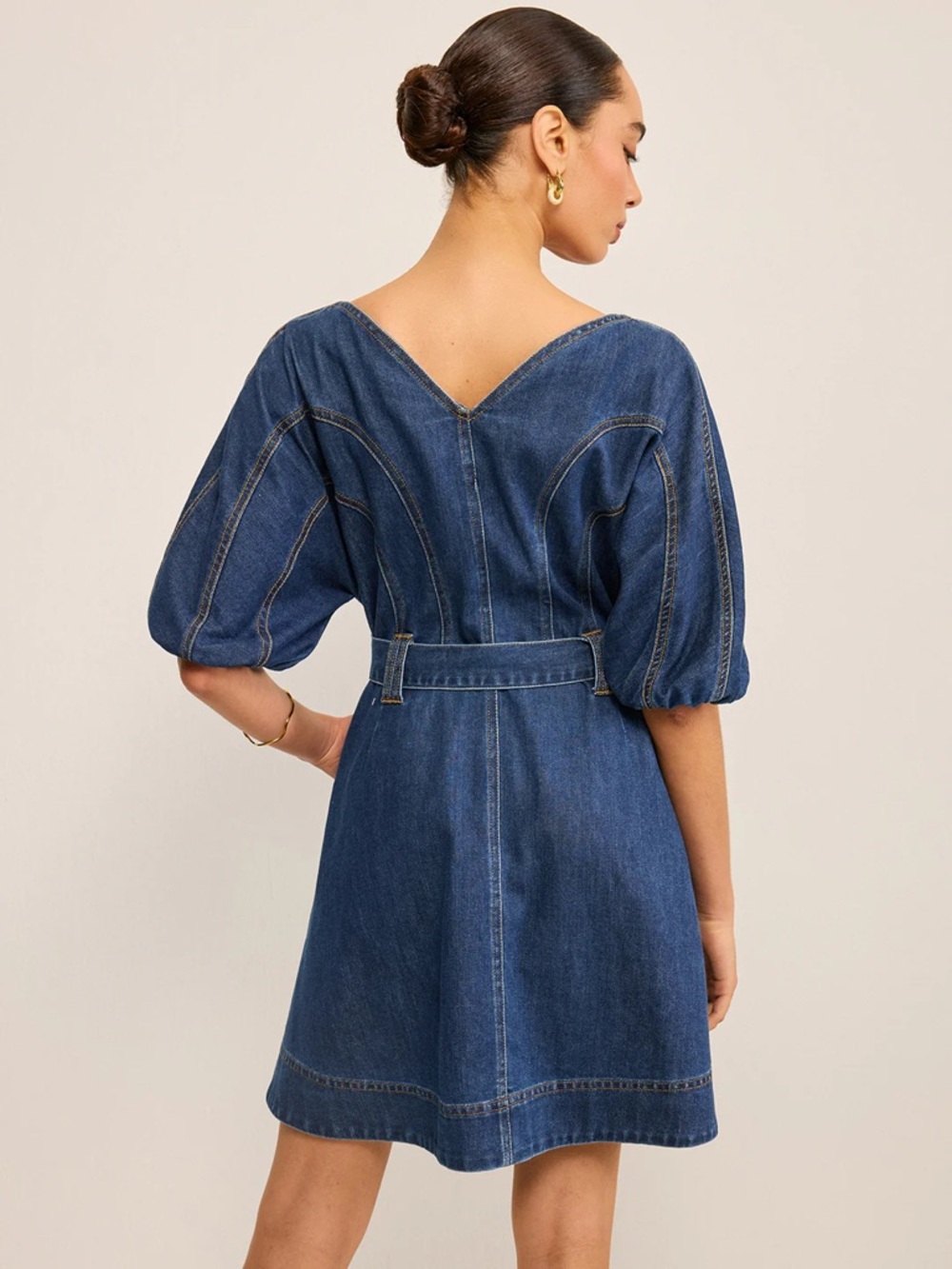 Commense Blue Pocketed Belted Denim Mini Dress Size XS NWT - Picture 3 of 7
